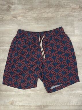 Faherty Red & Navy Starburst Swim Trunks